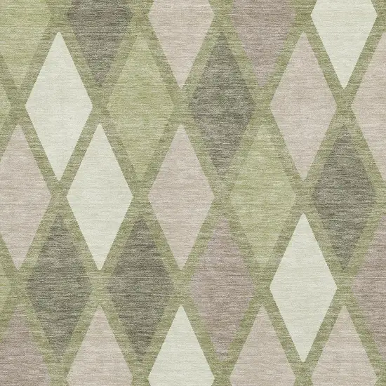 Artichoke Green Taupe And Ivory Geometric Washable Area Rug With UV Protection Photo 3