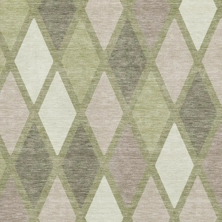 Artichoke Green Taupe And Ivory Geometric Washable Area Rug With UV Protection Photo 3
