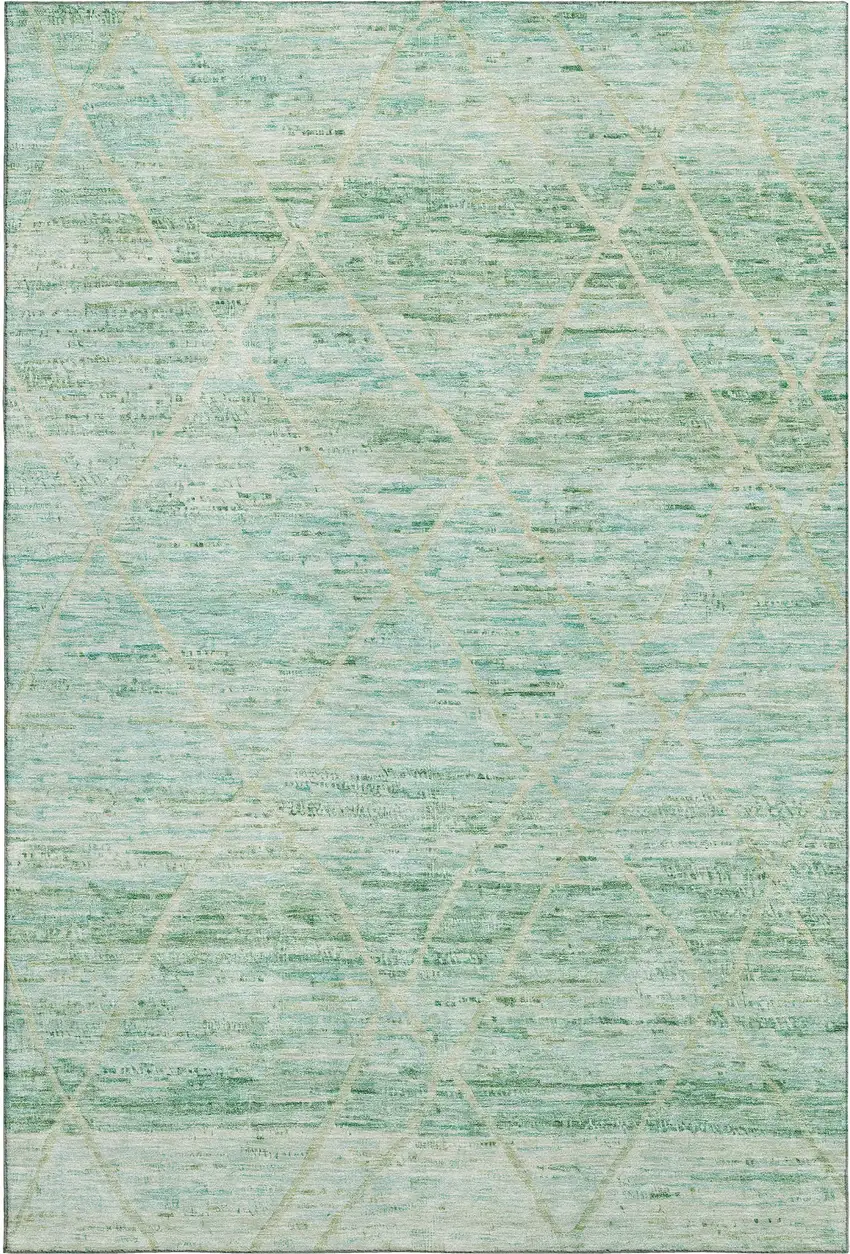 Artichoke Green Teal And Ivory Abstract Geometric Washable Area Rug With UV Protection Photo 1