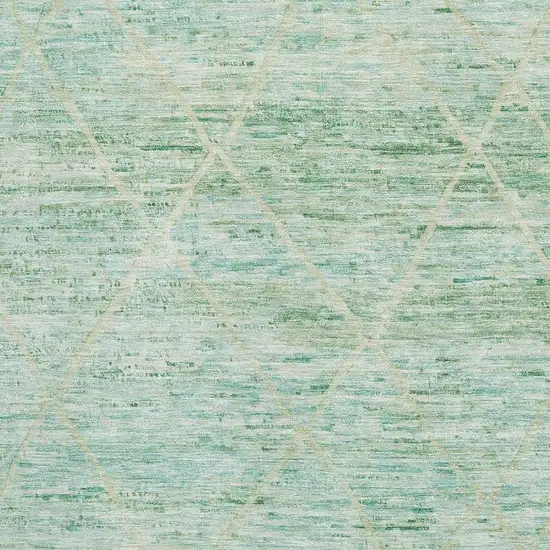 Artichoke Green Teal And Ivory Abstract Geometric Washable Area Rug With UV Protection Photo 2