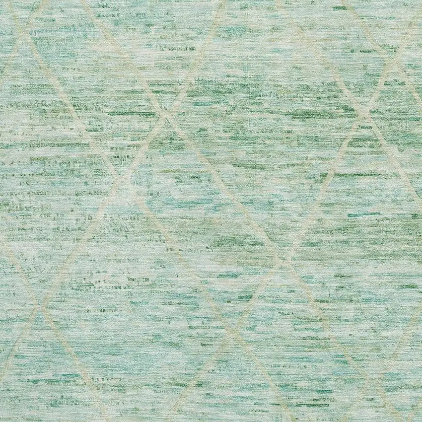 Artichoke Green Teal And Ivory Abstract Geometric Washable Area Rug With UV Protection Photo 2