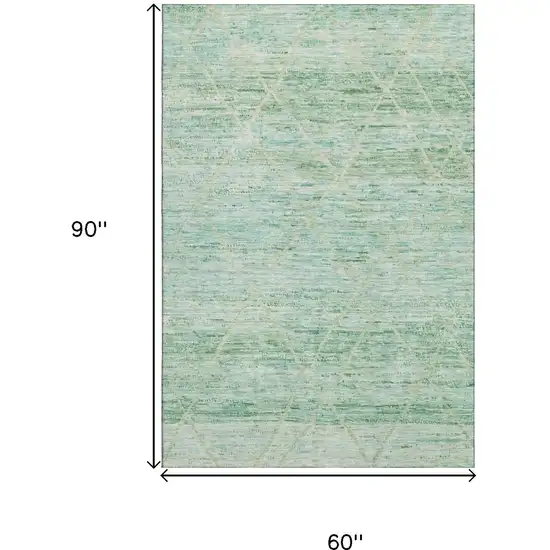 Artichoke Green Teal And Ivory Abstract Geometric Washable Area Rug With UV Protection Photo 8