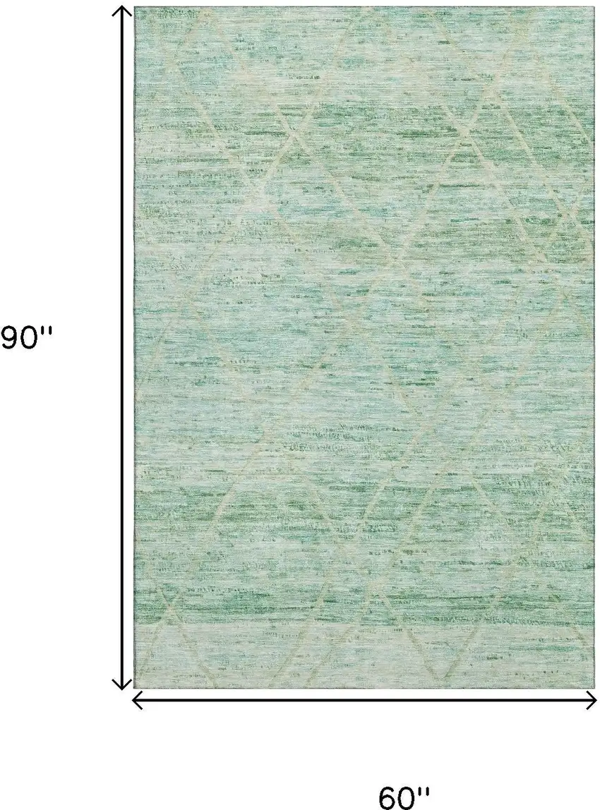 Artichoke Green Teal And Ivory Abstract Geometric Washable Area Rug With UV Protection Photo 8
