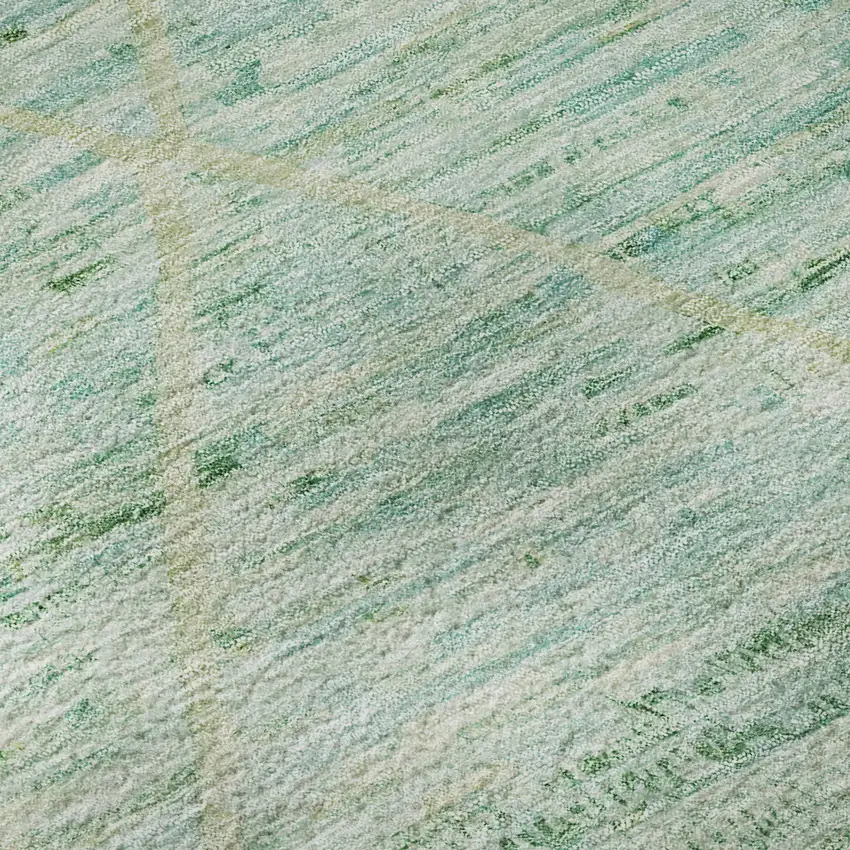 Artichoke Green Teal And Ivory Abstract Geometric Washable Area Rug With UV Protection Photo 9