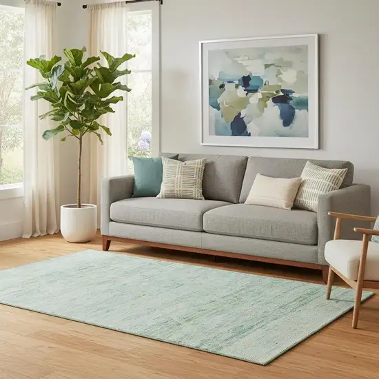 Artichoke Green Teal And Ivory Abstract Geometric Washable Area Rug With UV Protection Photo 2