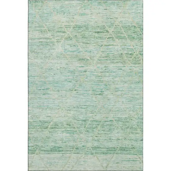 Artichoke Green Teal And Ivory Abstract Geometric Washable Area Rug With UV Protection Photo 1