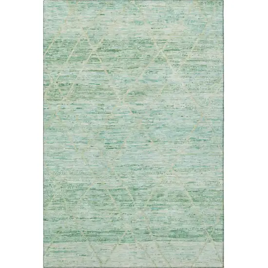 Artichoke Green Teal And Ivory Abstract Geometric Washable Area Rug With UV Protection Photo 3