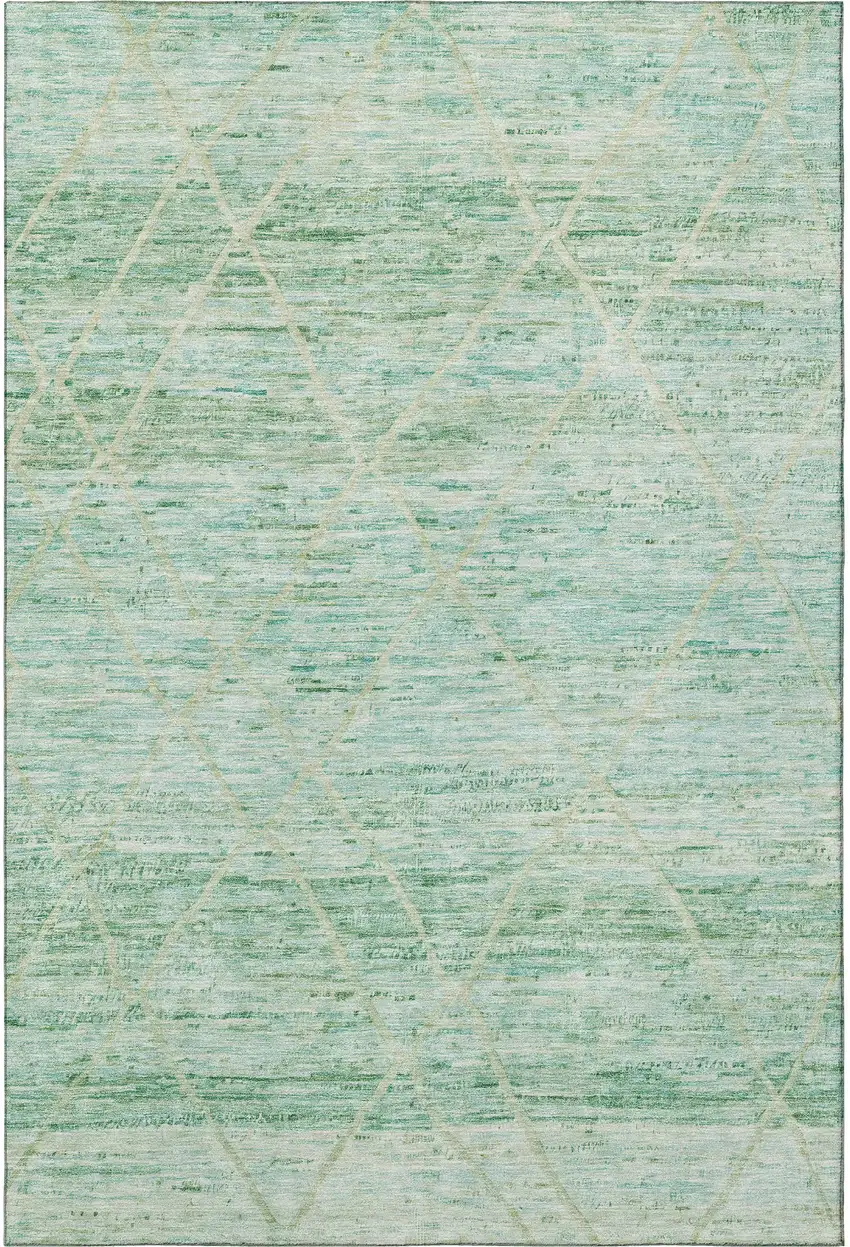 Artichoke Green Teal And Ivory Abstract Geometric Washable Area Rug With UV Protection Photo 3