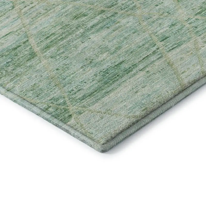 Artichoke Green Teal And Ivory Abstract Geometric Washable Area Rug With UV Protection Photo 7