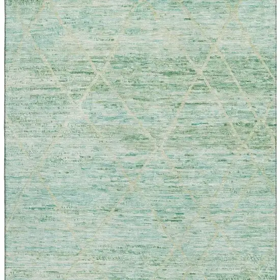 Artichoke Green Teal And Ivory Abstract Geometric Washable Area Rug With UV Protection Photo 3