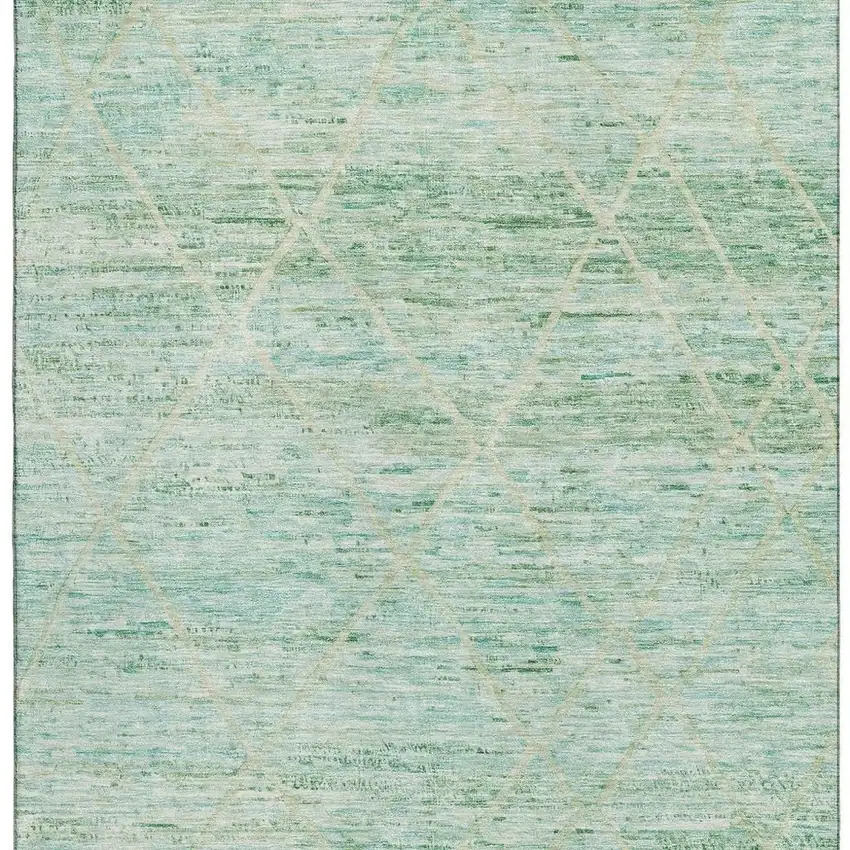 Artichoke Green Teal And Ivory Abstract Geometric Washable Area Rug With UV Protection Photo 3