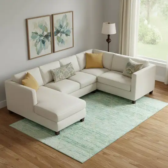 Artichoke Green Teal And Ivory Abstract Geometric Washable Area Rug With UV Protection Photo 2