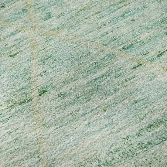 Artichoke Green Teal And Ivory Abstract Geometric Washable Area Rug With UV Protection Photo 9