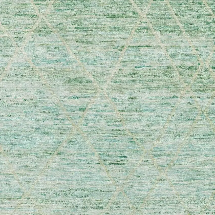 Artichoke Green Teal And Ivory Abstract Geometric Washable Area Rug With UV Protection Photo 3