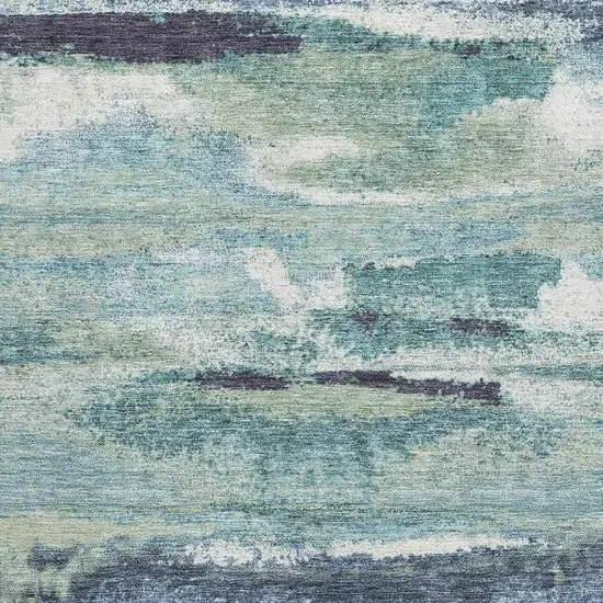 Artichoke Green Teal And Ivory Abstract Washable Area Rug With UV Protection Photo 3