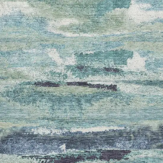 Artichoke Green Teal And Ivory Abstract Washable Area Rug With UV Protection Photo 2