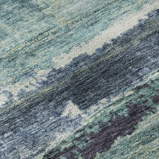 Artichoke Green Teal And Ivory Abstract Washable Area Rug With UV Protection Photo 9