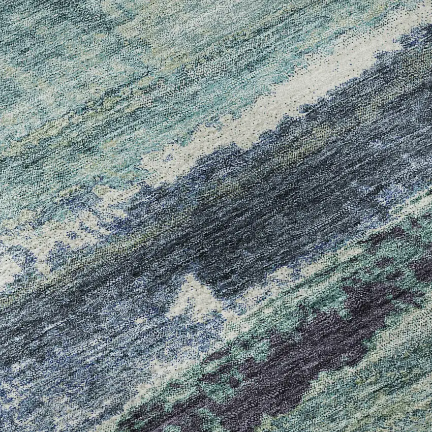 Artichoke Green Teal And Ivory Abstract Washable Area Rug With UV Protection Photo 9