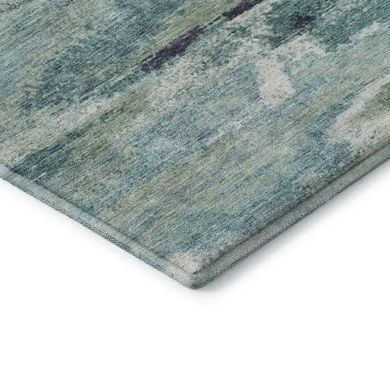 Artichoke Green Teal And Ivory Abstract Washable Area Rug With UV Protection Photo 7