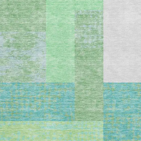 Artichoke Green Teal And Ivory Geometric Washable Area Rug With UV Protection Photo 2