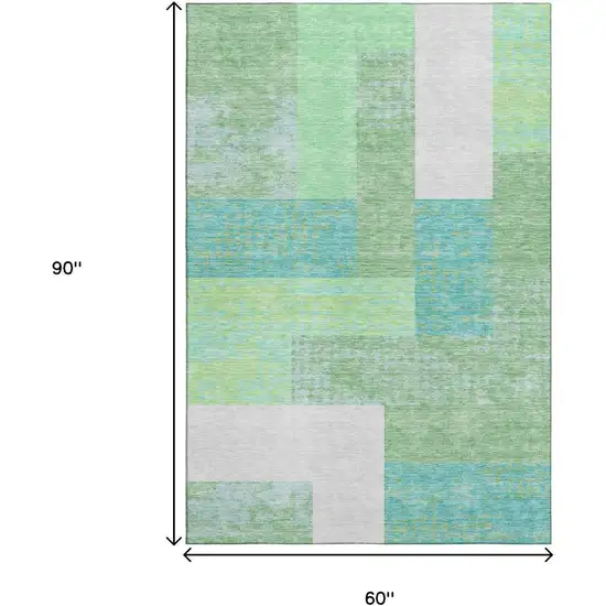 Artichoke Green Teal And Ivory Geometric Washable Area Rug With UV Protection Photo 9