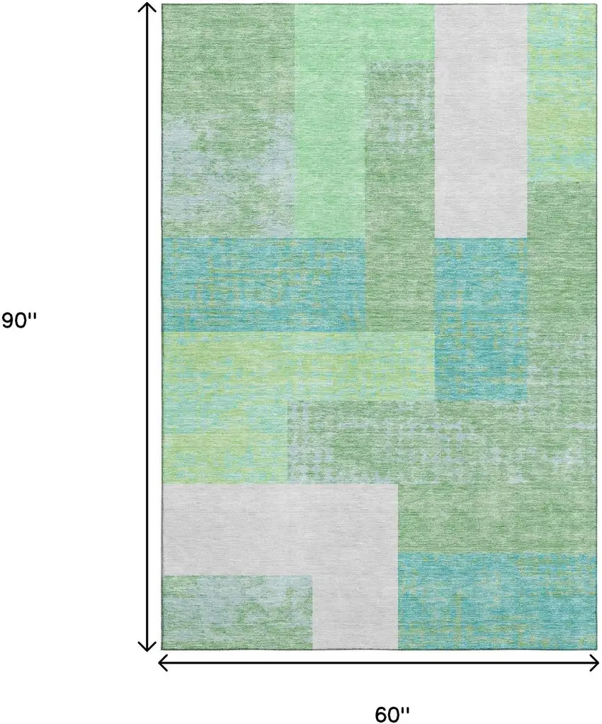 Artichoke Green Teal And Ivory Geometric Washable Area Rug With UV Protection Photo 9
