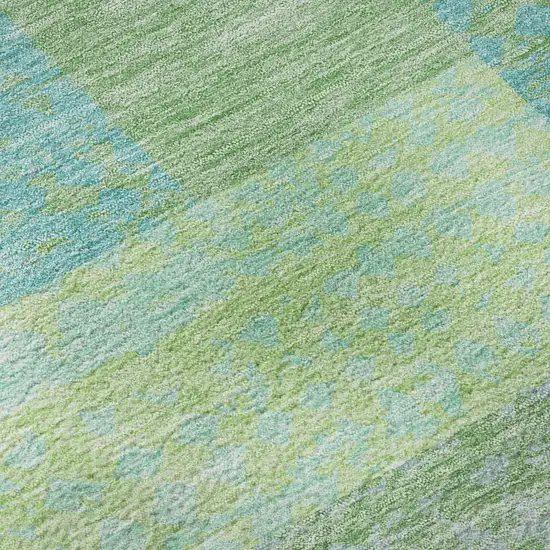 Artichoke Green Teal And Ivory Geometric Washable Area Rug With UV Protection Photo 9