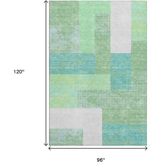 Artichoke Green Teal And Ivory Geometric Washable Area Rug With UV Protection Photo 9