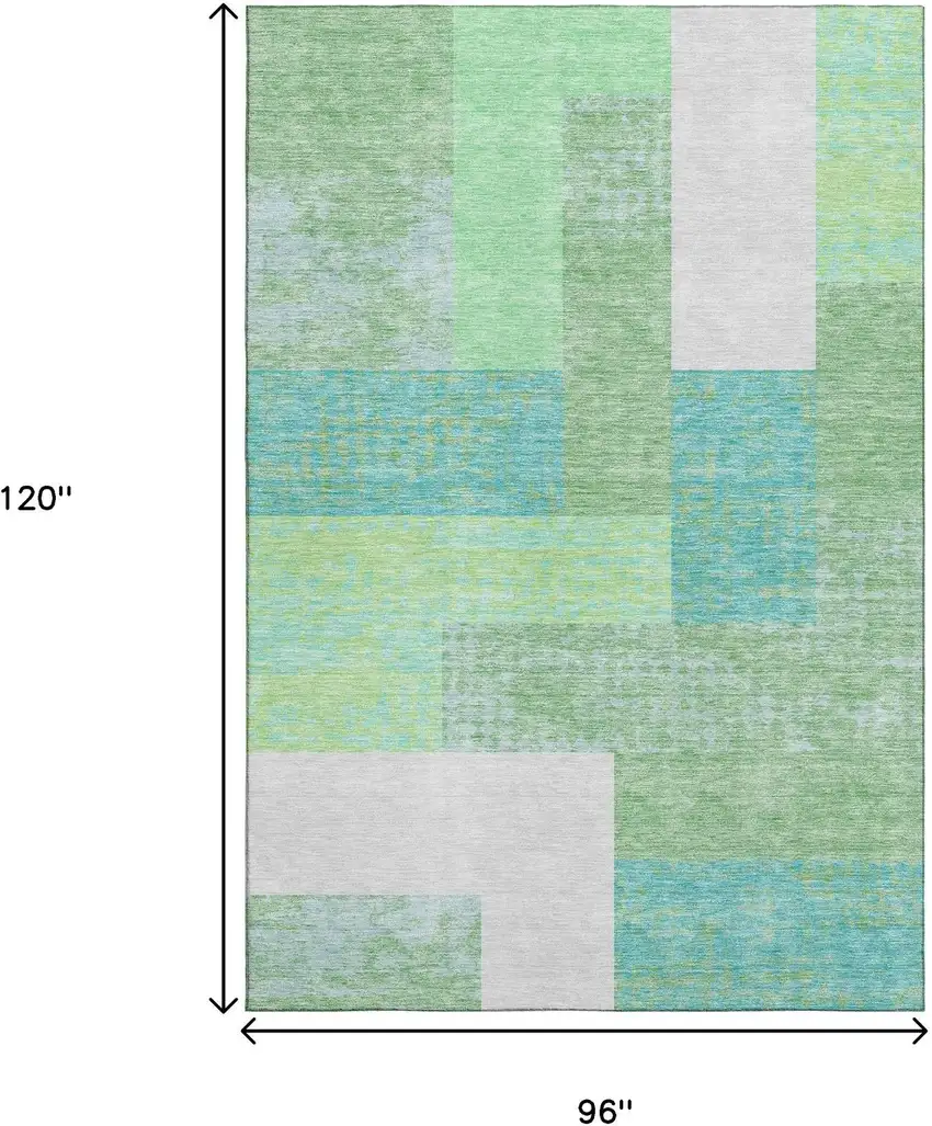 Artichoke Green Teal And Ivory Geometric Washable Area Rug With UV Protection Photo 9