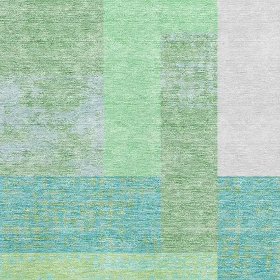 Artichoke Green Teal And Ivory Geometric Washable Area Rug With UV Protection Photo 2