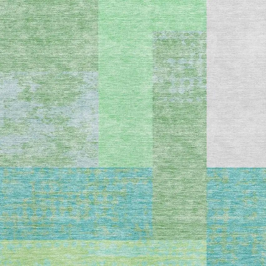 Artichoke Green Teal And Ivory Geometric Washable Area Rug With UV Protection Photo 2