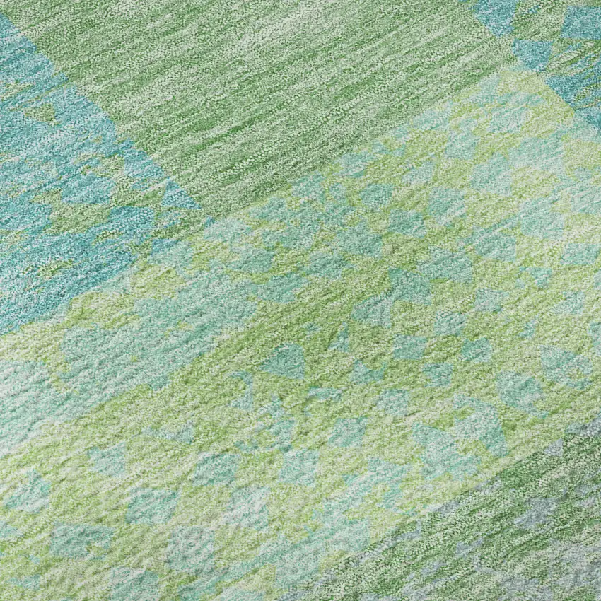 Artichoke Green Teal And Ivory Geometric Washable Area Rug With UV Protection Photo 9