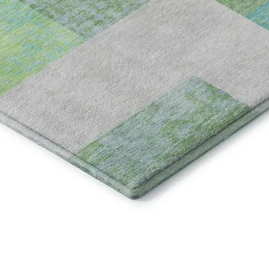 Artichoke Green Teal And Ivory Geometric Washable Area Rug With UV Protection Photo 7