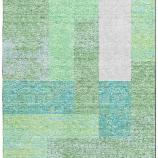 Artichoke Green Teal And Ivory Geometric Washable Area Rug With UV Protection Photo 3