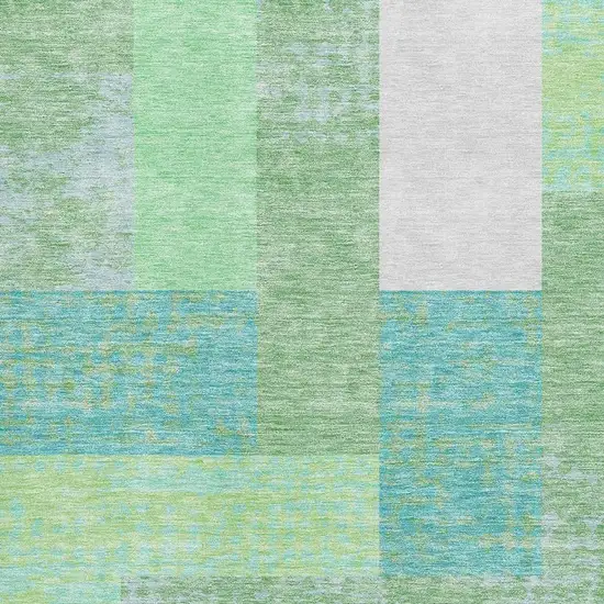 Artichoke Green Teal And Ivory Geometric Washable Area Rug With UV Protection Photo 2