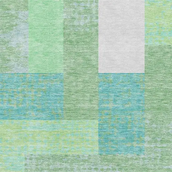 Artichoke Green Teal And Ivory Geometric Washable Area Rug With UV Protection Photo 3