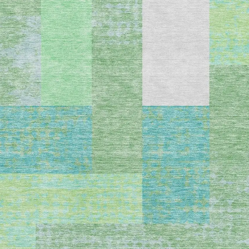 Artichoke Green Teal And Ivory Geometric Washable Area Rug With UV Protection Photo 3
