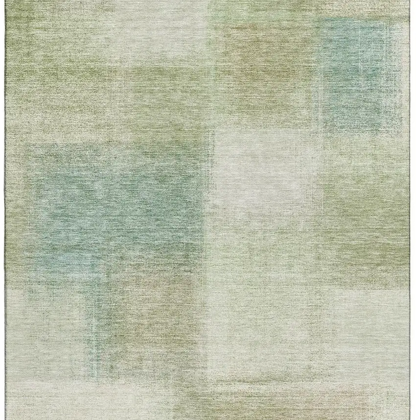 Artichoke Green Teal Blue And Beige Abstract Washable Area Rug With UV Protection Photo 4