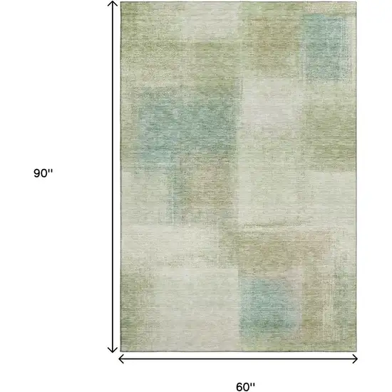Artichoke Green Teal Blue And Beige Abstract Washable Area Rug With UV Protection Photo 3