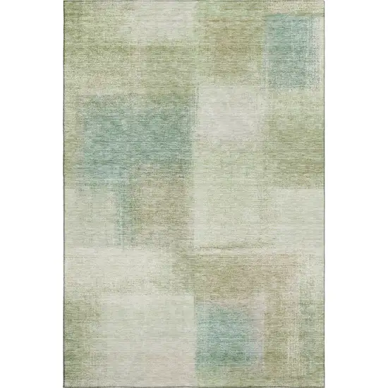 Artichoke Green Teal Blue And Beige Abstract Washable Area Rug With UV Protection Photo 1