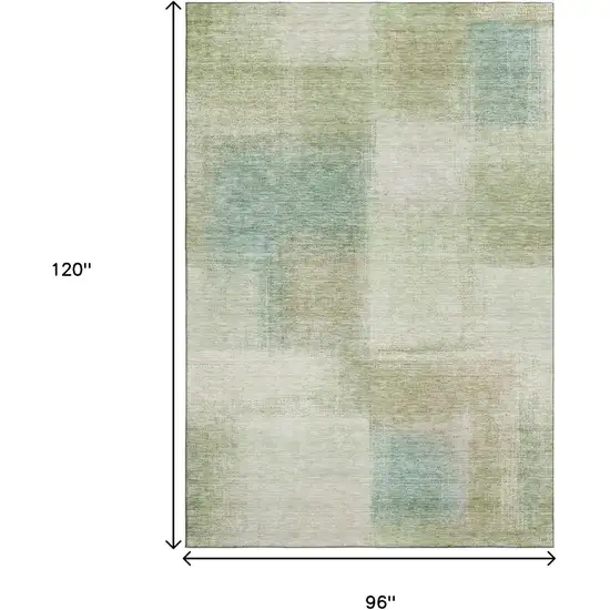 Artichoke Green Teal Blue And Beige Abstract Washable Area Rug With UV Protection Photo 3