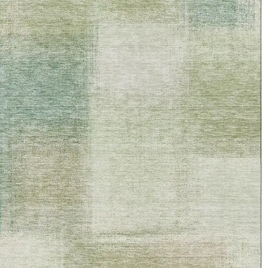 Artichoke Green Teal Blue And Beige Abstract Washable Area Rug With UV Protection Photo 3