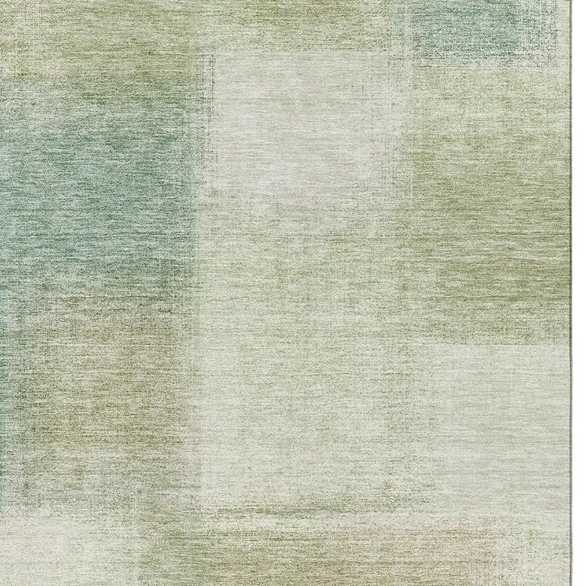 Artichoke Green Teal Blue And Beige Abstract Washable Area Rug With UV Protection Photo 3