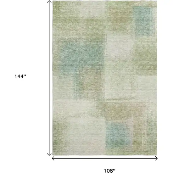 Artichoke Green Teal Blue And Beige Abstract Washable Area Rug With UV Protection Photo 3