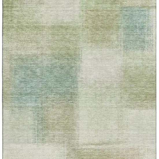 Artichoke Green Teal Blue And Beige Abstract Washable Area Rug With UV Protection Photo 4