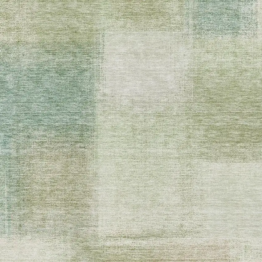 Artichoke Green Teal Blue And Beige Abstract Washable Area Rug With UV Protection Photo 3