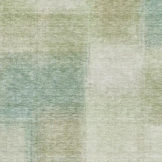 Artichoke Green Teal Blue And Beige Abstract Washable Area Rug With UV Protection Photo 3
