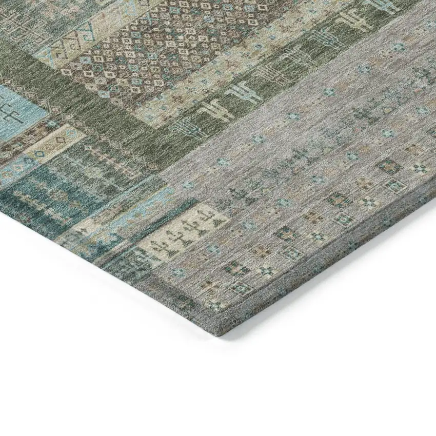 Artichoke Green Teal Blue And Beige Striped Washable Indoor Outdoor Area Rug Photo 6