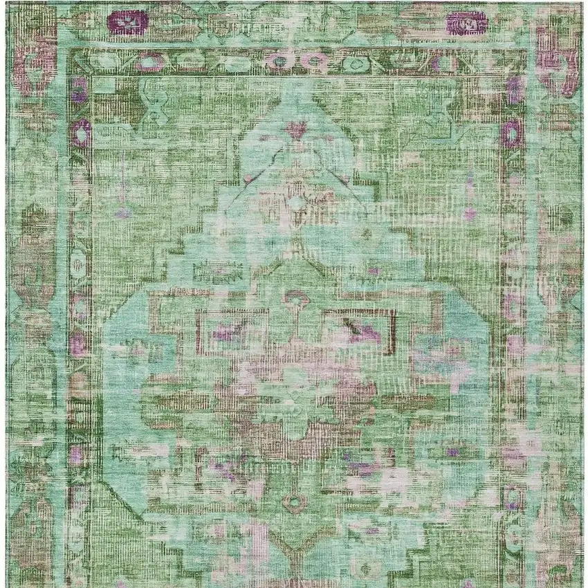 Artichoke Green Teal Blue And Lavender Oriental Washable Indoor Outdoor Area Rug Photo 3