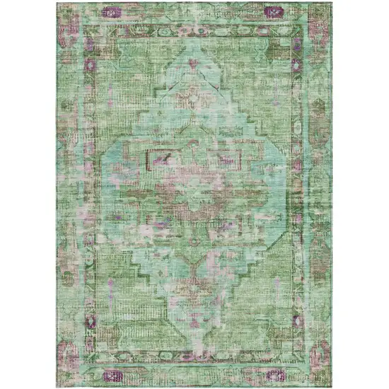 Artichoke Green Teal Blue And Lavender Oriental Washable Indoor Outdoor Area Rug Photo 4